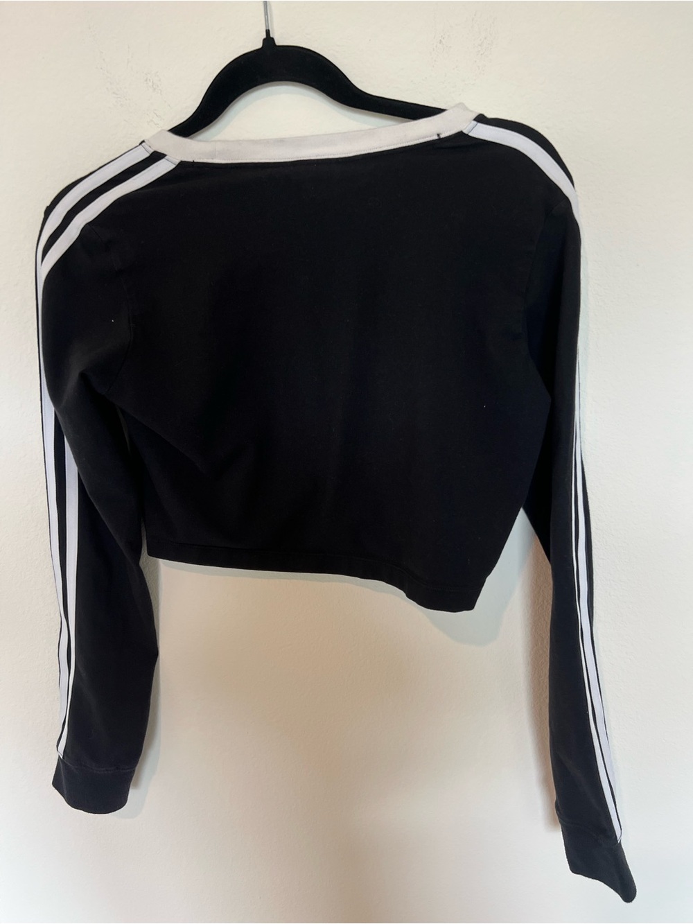 adidas Black Cropped Long-Sleeve Top with White Stripes - Picture 2 of 3